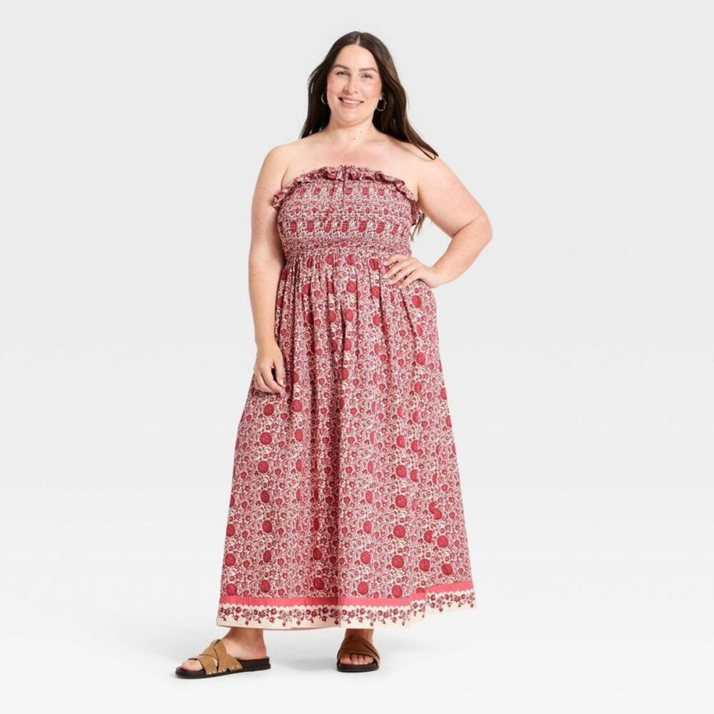 Women's Cotton Maxi Pullover Sundress - Universal Thread Pink Floral 2X
